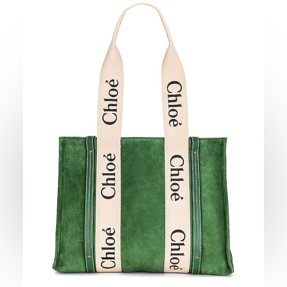 🔥🔥🔥Authentic Chloe Green Suede Leather Medium Woody Tote Shoulder Bag